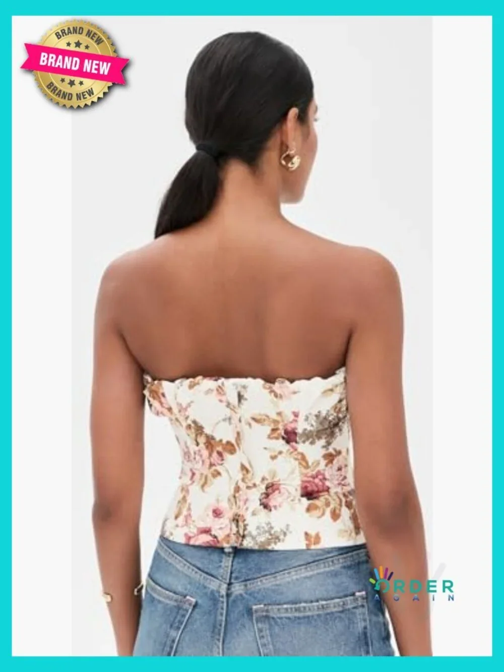 Sleeveless Corset Blouse Elegant Classic Fit Off Shoulder Floral Print